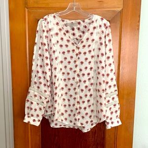 LOFT Floral Blouse with Lace Detail